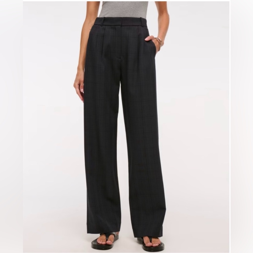 Abercrombie Sloane Tailored Pant Curve Love Ultra High Rise Wide Leg Black Plaid